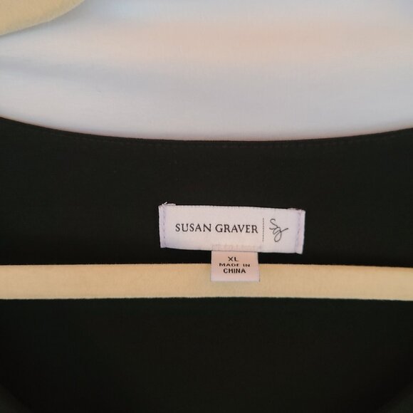 Susan Graver Blouse Black SZ XL Tiered Liquid Knit 3/4 Sleeve - Picture 3 of 5